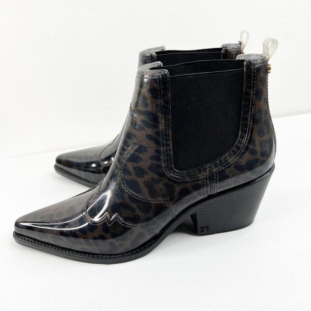 Sam Edelman Chelsea Rain Ankle Boots Womens Sz 9M Black Brown Leopard Print
